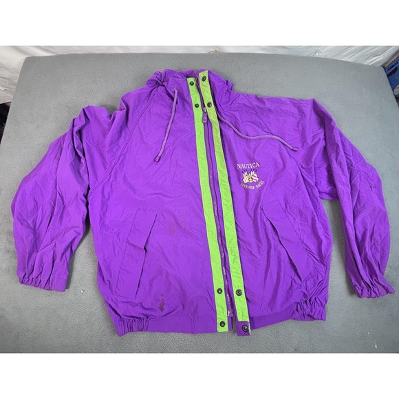 Vintage Nautica Jacket Mens Large Purple Offshore Races Hooded Windbreaker 90s - Picture 4 of 14